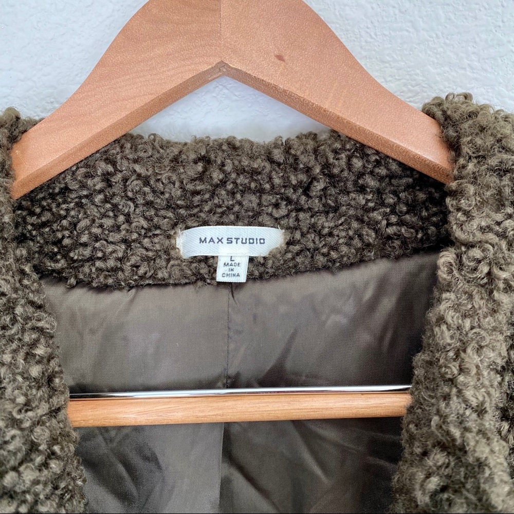 Max Studio Faux Shearling Teddy Jacket Olive L - Picture 3 of 7